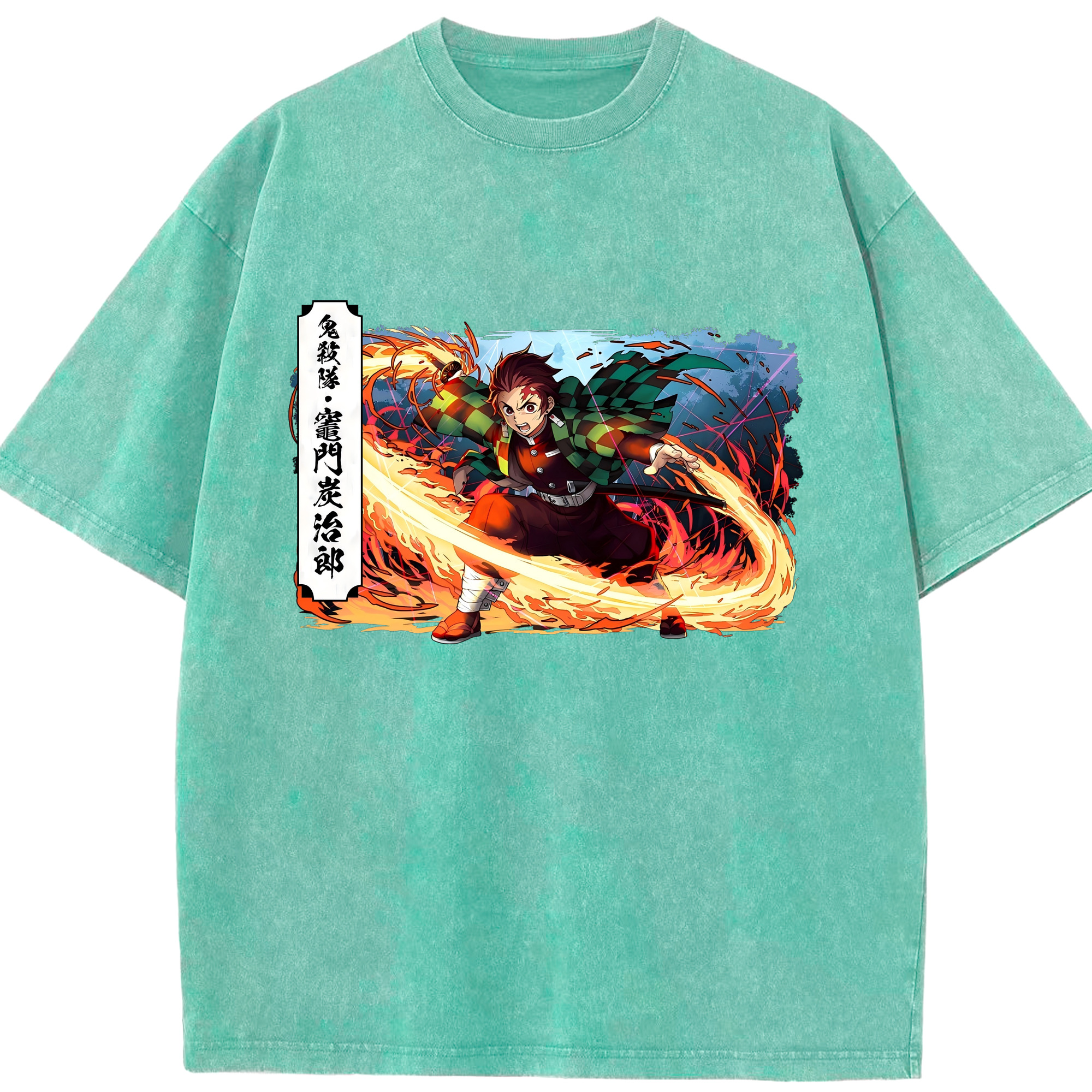（画像用） 鬼滅の刃 竈門 炭治郎／かまど たんじろう Kamado Tanjirou 綿100% ヴィンテージ風 半袖Tシャツ（フロントプリント）